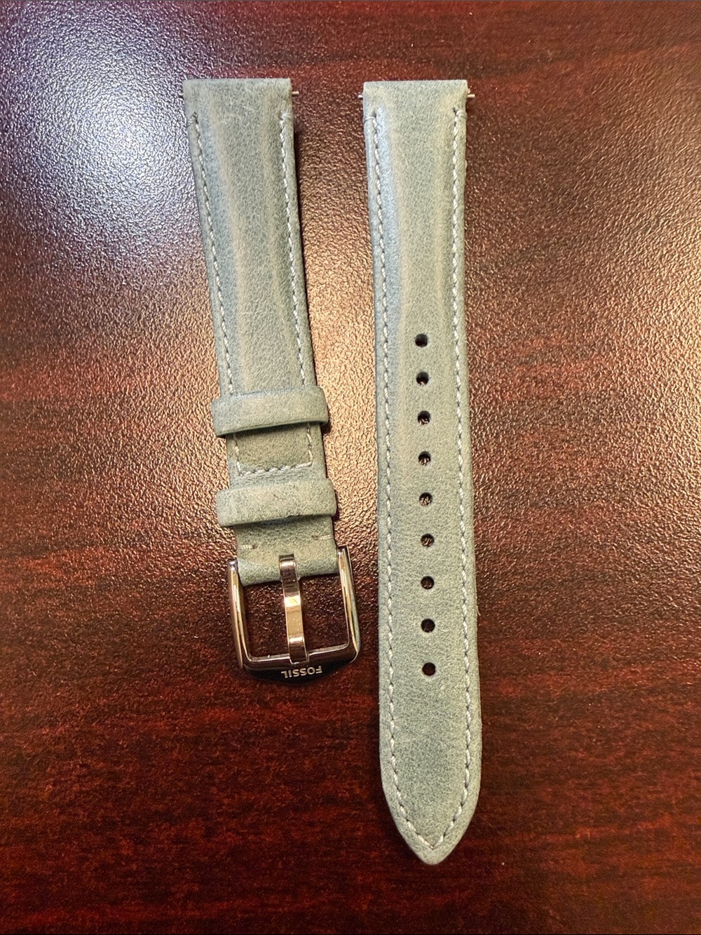 16mm Fossil Light Blue Gray Suede Watch Strap with Silver Buckle